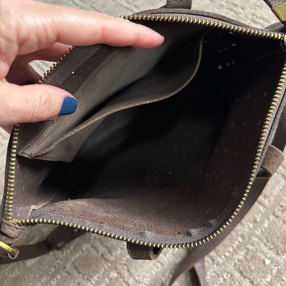 MADEWELL The Zip Top Transport Tote Crossbody Brown Leather Bag Purse Perforate - Picture 3 of 10